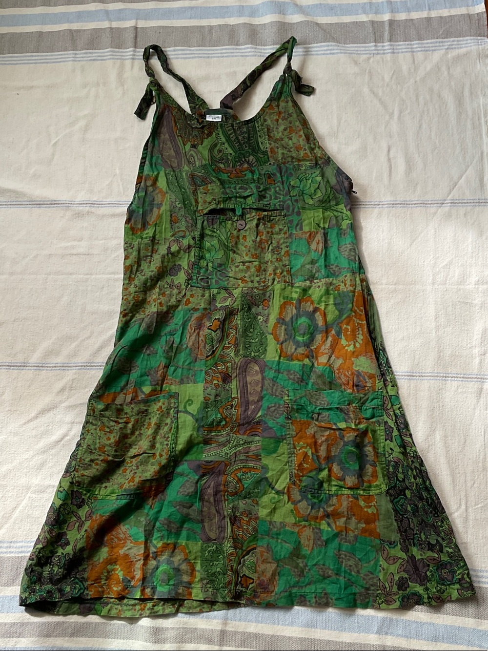 Green Floral Dress with Tie Straps